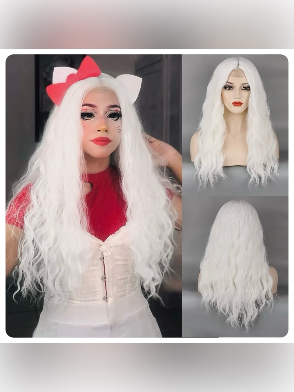 MEDO White Wigs Women Long White Curly Wavy Wig 24 Inch Heat Resistant synthetic